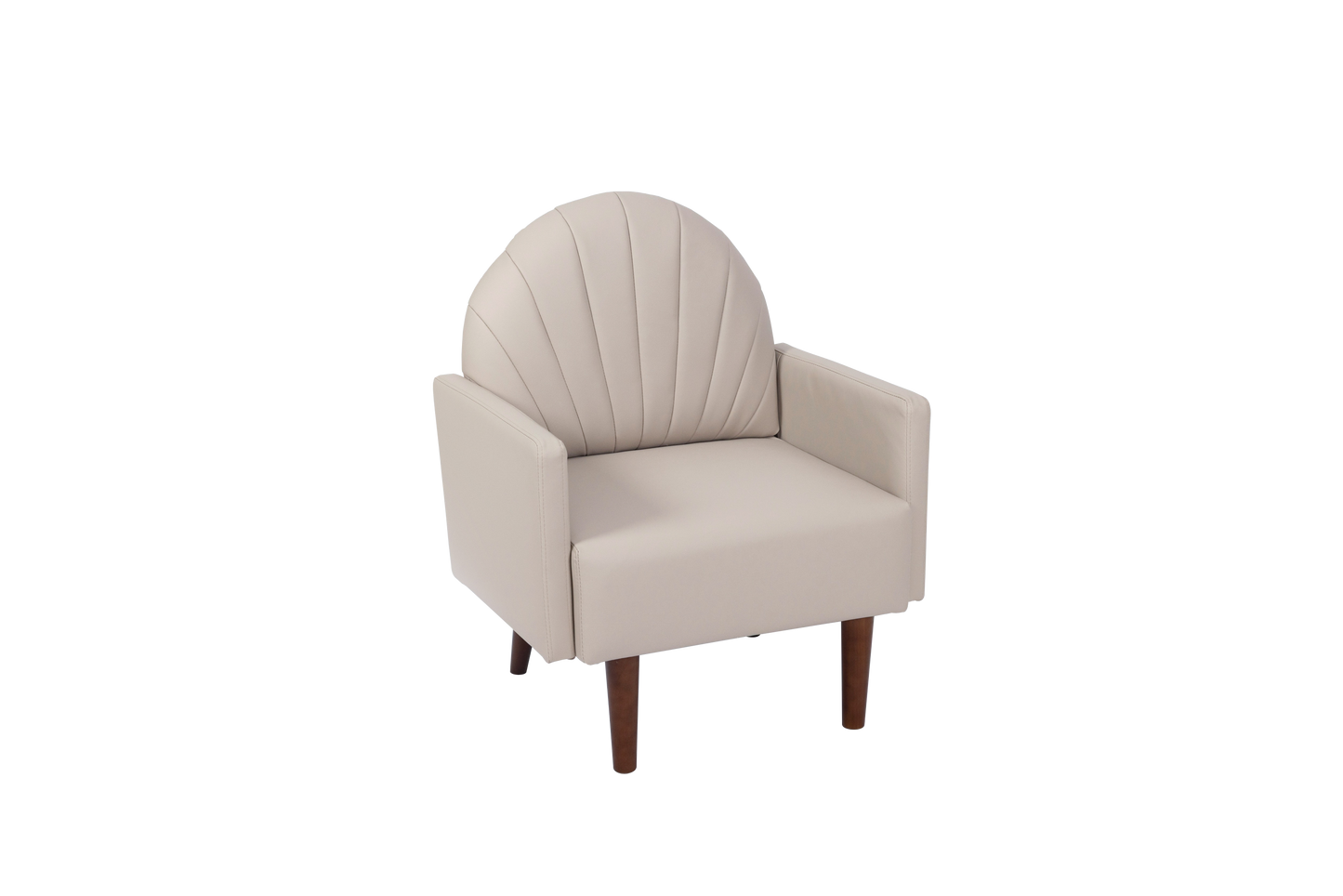 Accent Chair Shell-Shape PU Leather Khaki Solid Wood Legs Easy Assembly