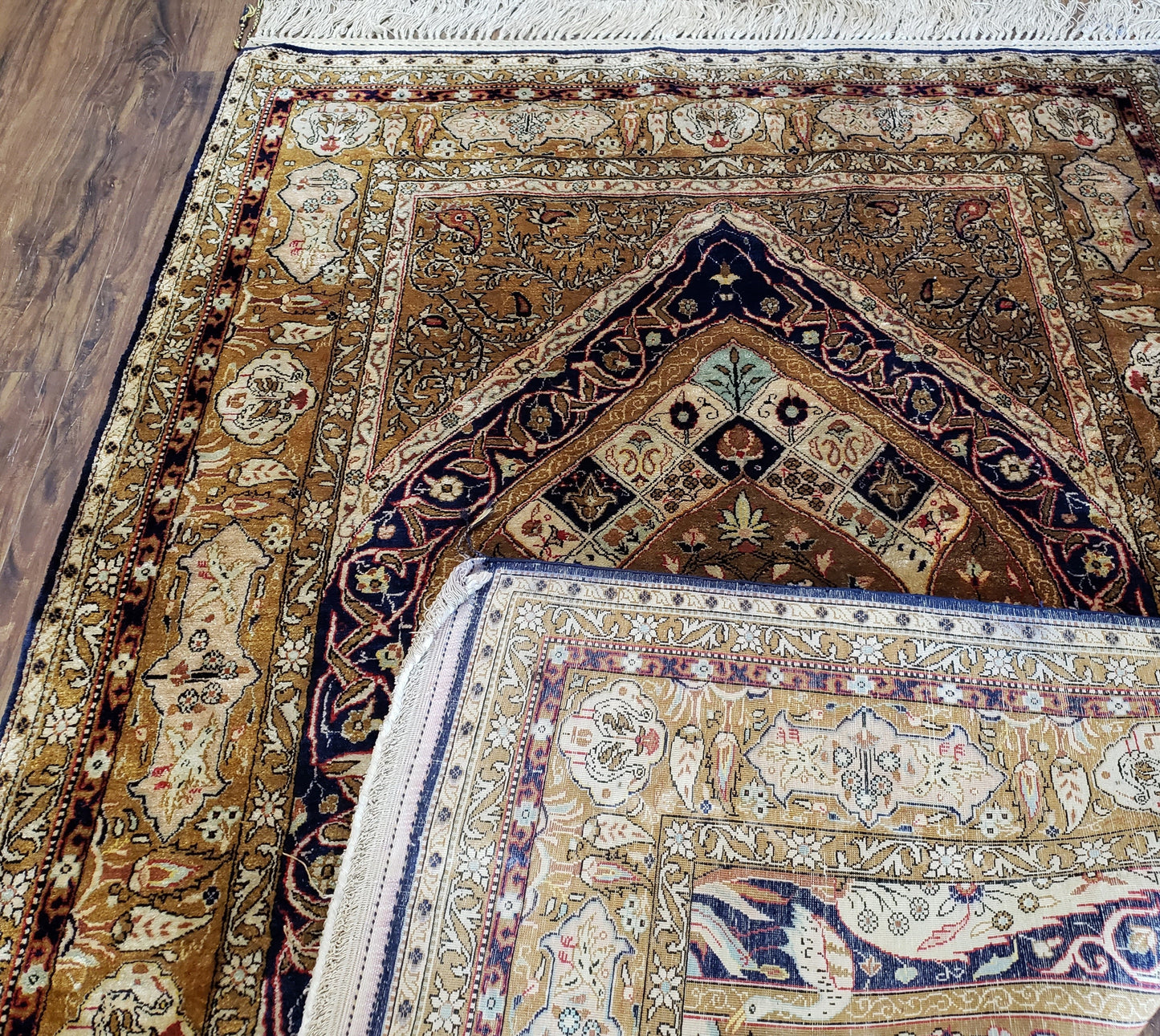 Semi Antique Persian Qum Silk Prayer Rug, Silk, Hand-Knotted, 3'6" x 5'
