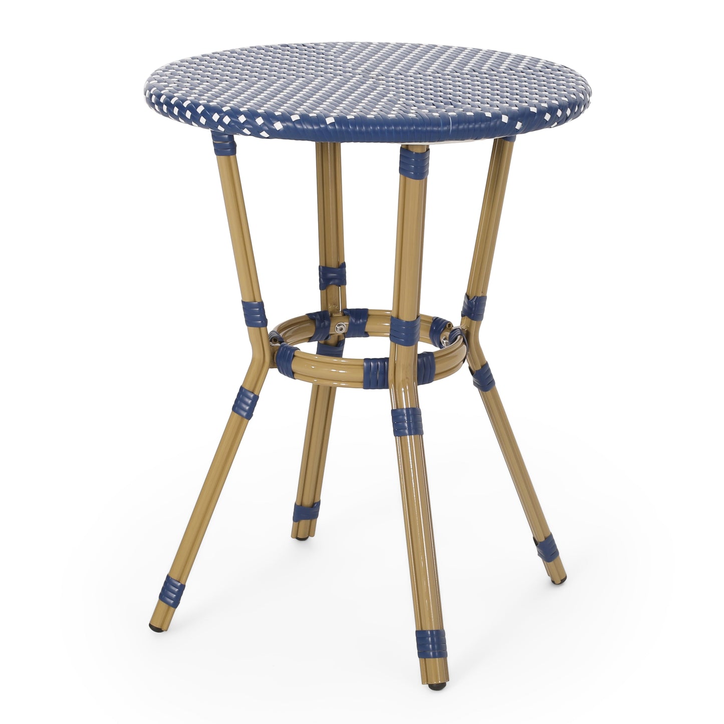 Outdoor PE Rattan and Aluminum 3 Piece French Bistro Set, Dark Teal & White,