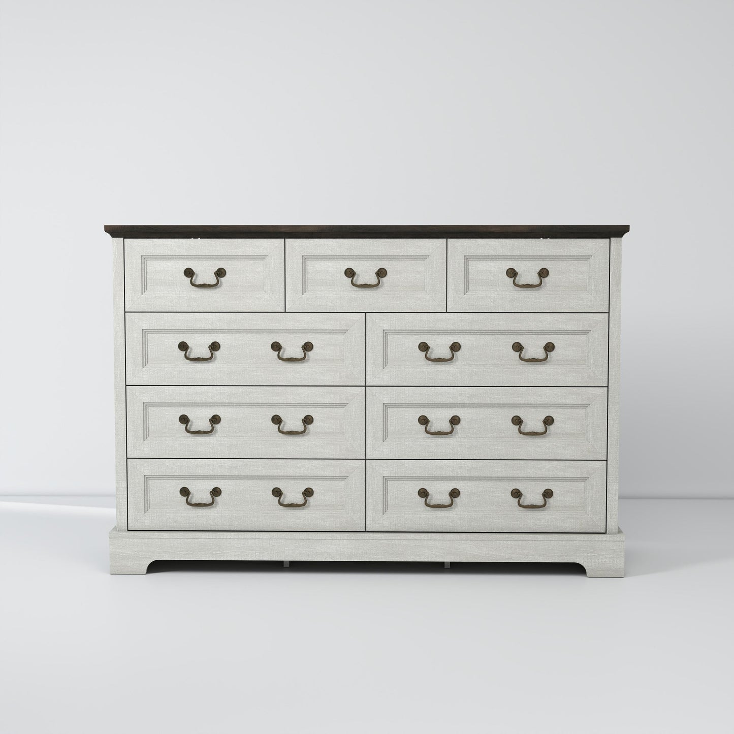 Dresser Farmhouse 9-Drawer Antique Gray MDF Brass Handles 55.1x37.2 In