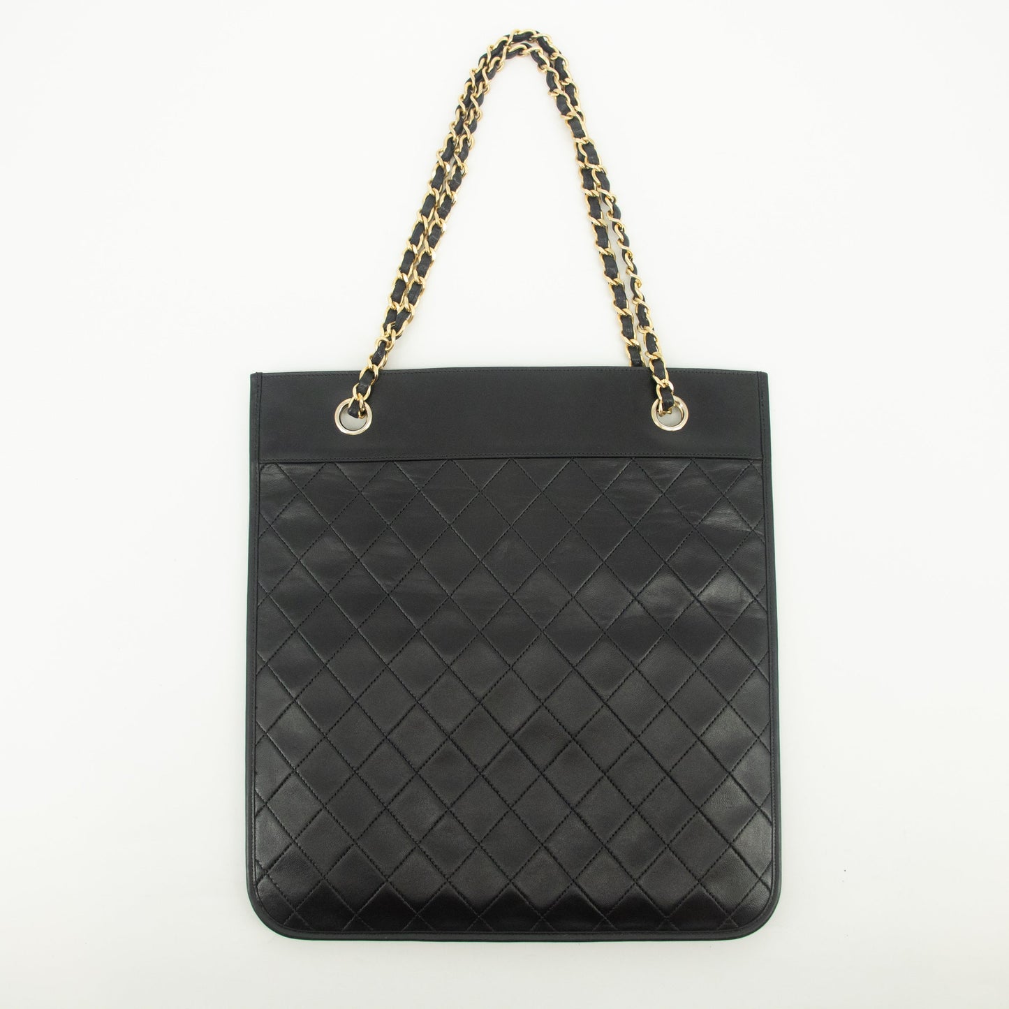 Chanel Lambskin Quilted CC Flat Tote Bag Chain Black Coco Mark #2335
