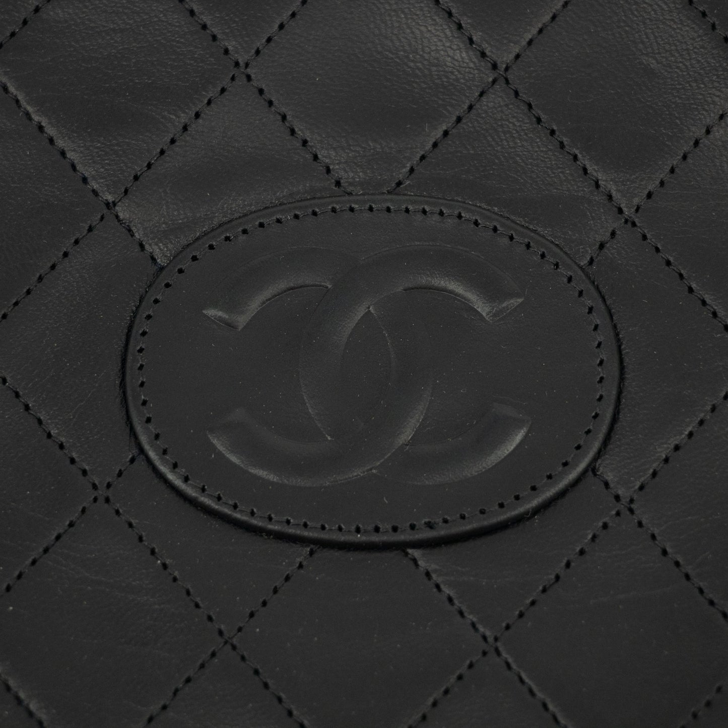 Chanel Lambskin Quilted CC Flat Tote Bag Chain Black Coco Mark #2335