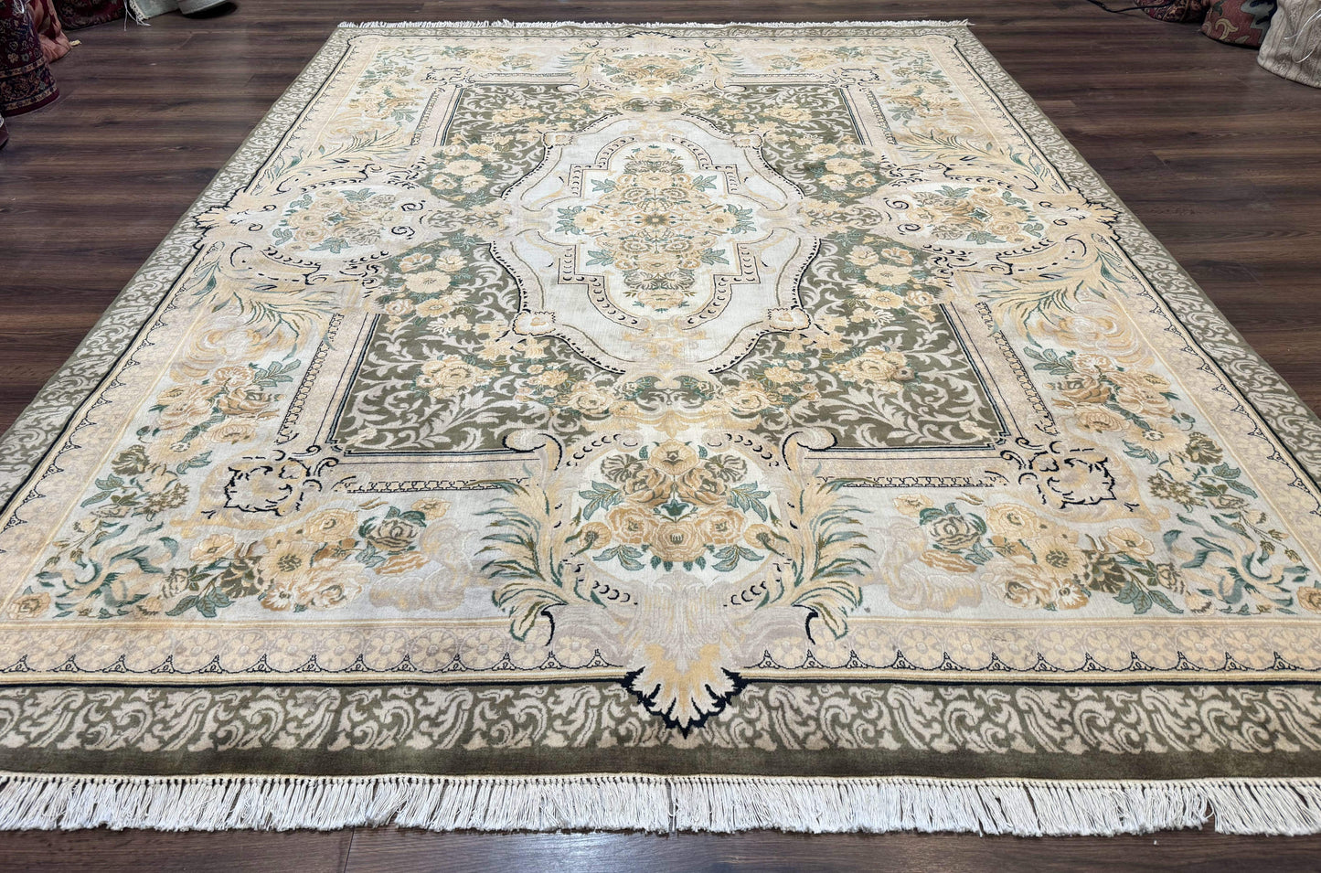 Aubusson Rug 8x10, Very Fine 225 KPSI, Floral, French European Design, Pakistani Carpet