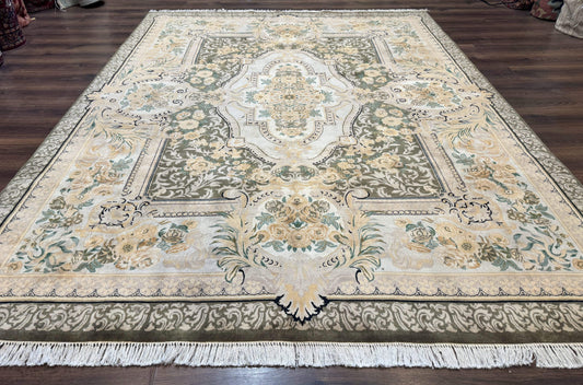 Aubusson Rug 8x10, Very Fine 225 KPSI, Floral, French European Design, Pakistani Carpet