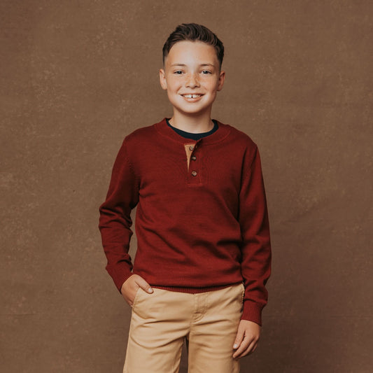Organic Sweater Henley with Elbow Patches - Baby