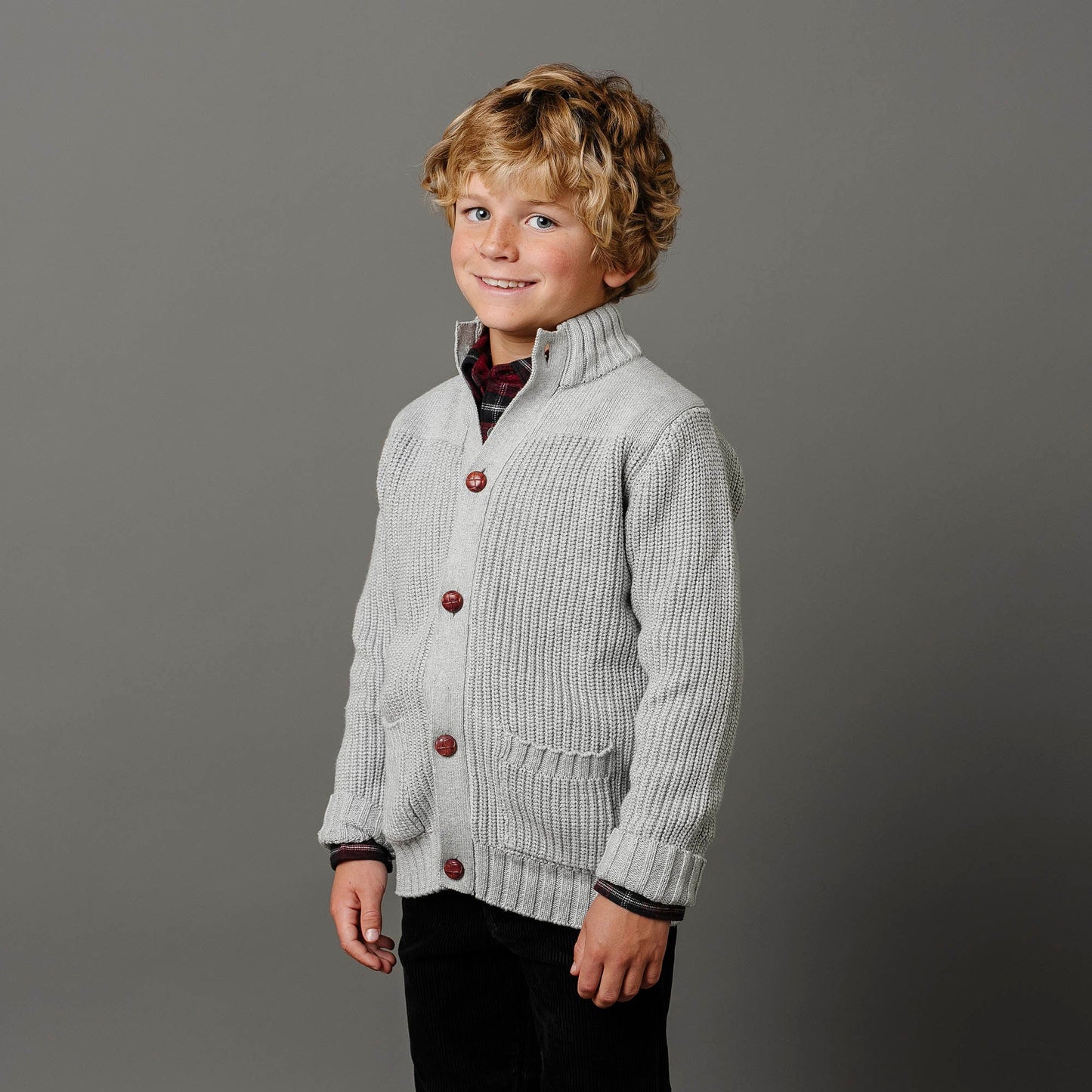 Organic Cotton Grey Mock Neck Knit Cardigan