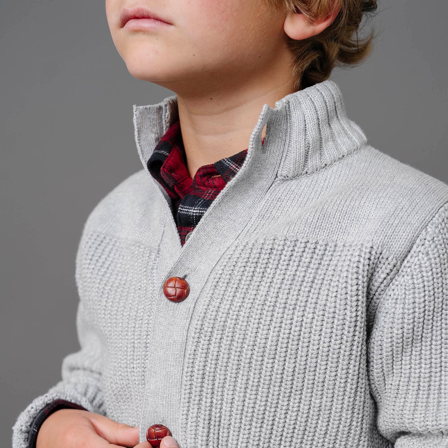 Organic Cotton Grey Mock Neck Knit Cardigan