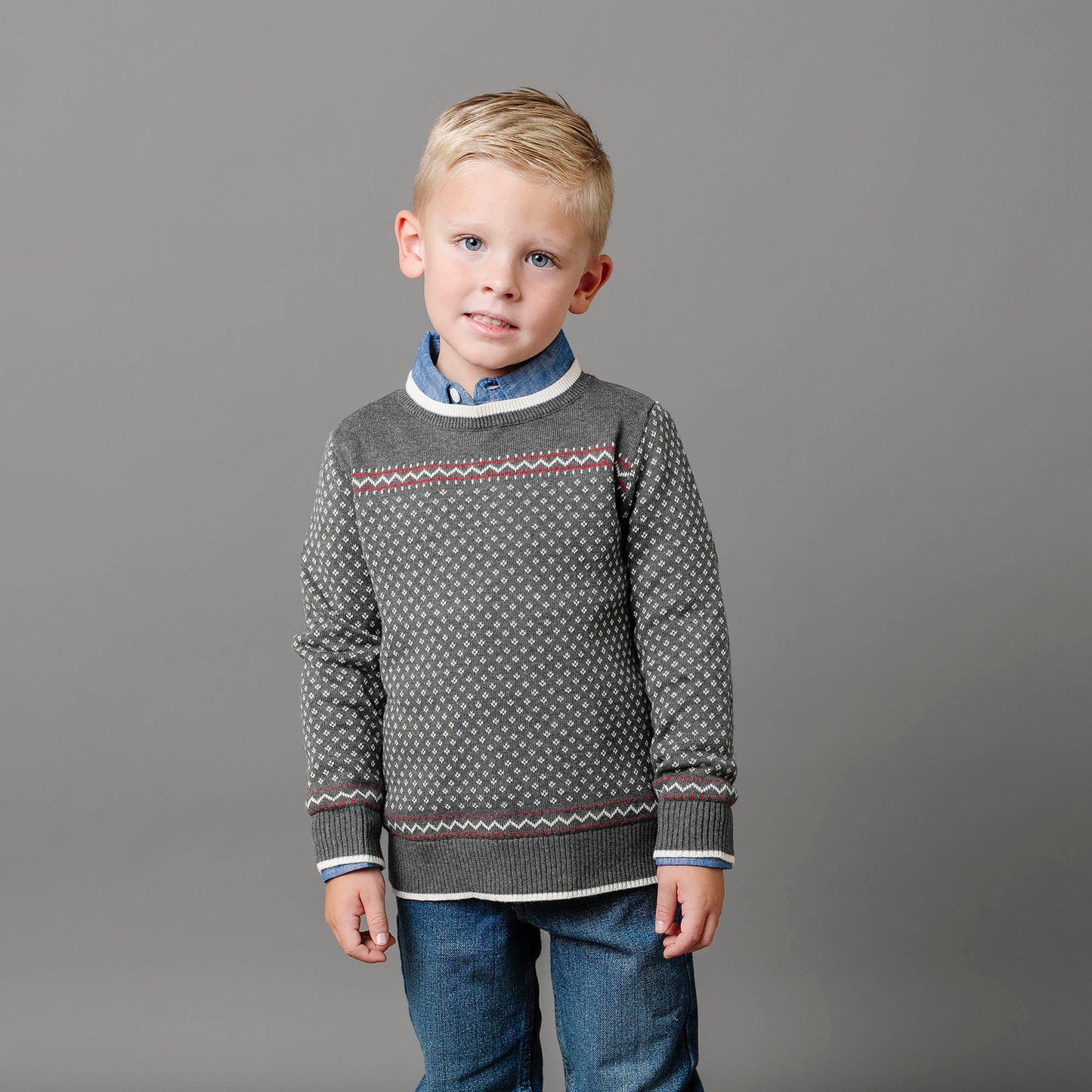 Organic Cotton Intarsia Crew Neck Sweater