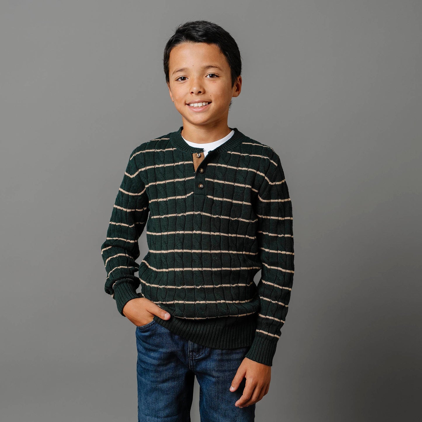 Organic Cotton Sweater Henley with Elbow Patches - Baby