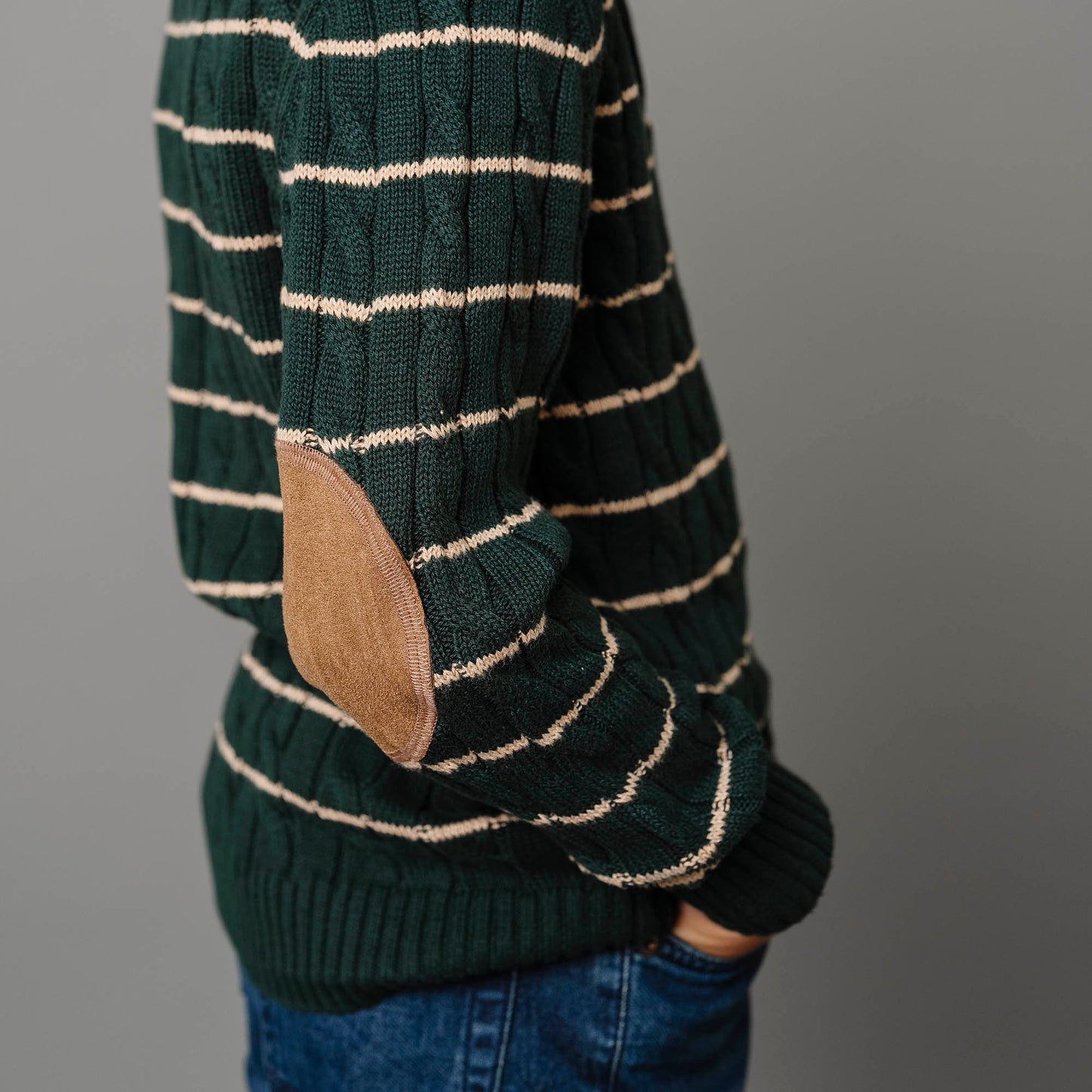 Organic Cotton Sweater Henley with Elbow Patches - Baby