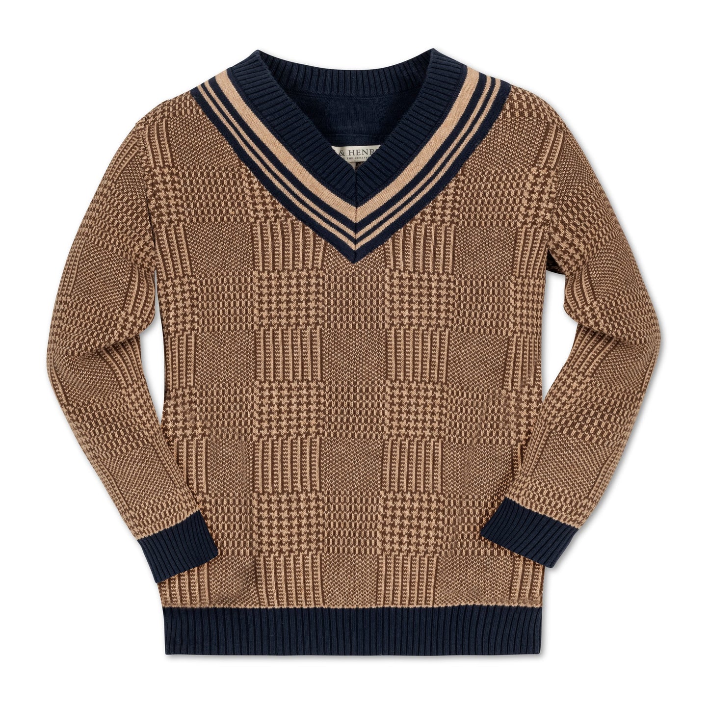 Organic Cotton Brown V-Neck Intarsia Cricket Sweater - Baby
