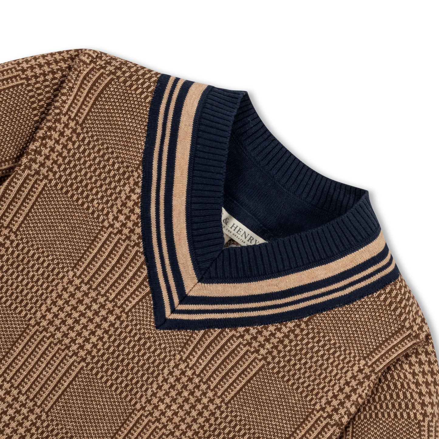 Organic Cotton Brown V-Neck Intarsia Cricket Sweater - Baby