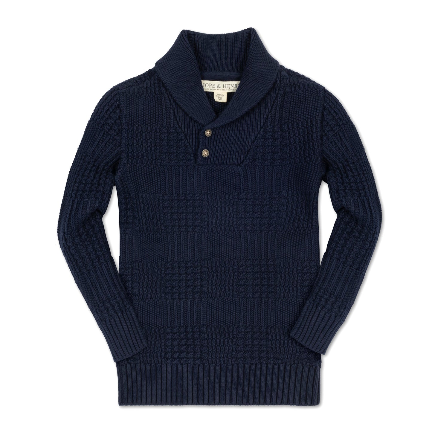 Organic Cotton Navy Textured Shawl Collar Sweater
