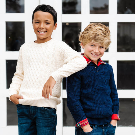 Organic Cotton Navy Textured Shawl Collar Sweater