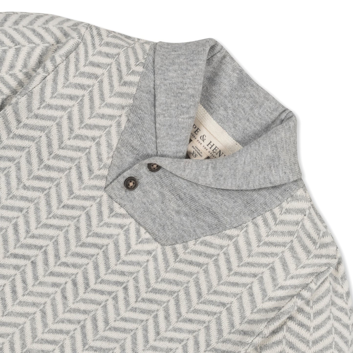 Organic Cotton Grey & White Chevron Intarsia Shawl Collar Sweater