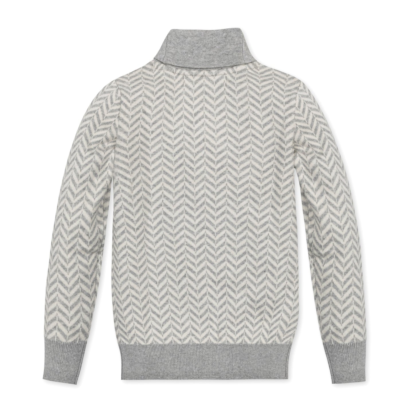 Organic Cotton Grey & White Chevron Intarsia Shawl Collar Sweater