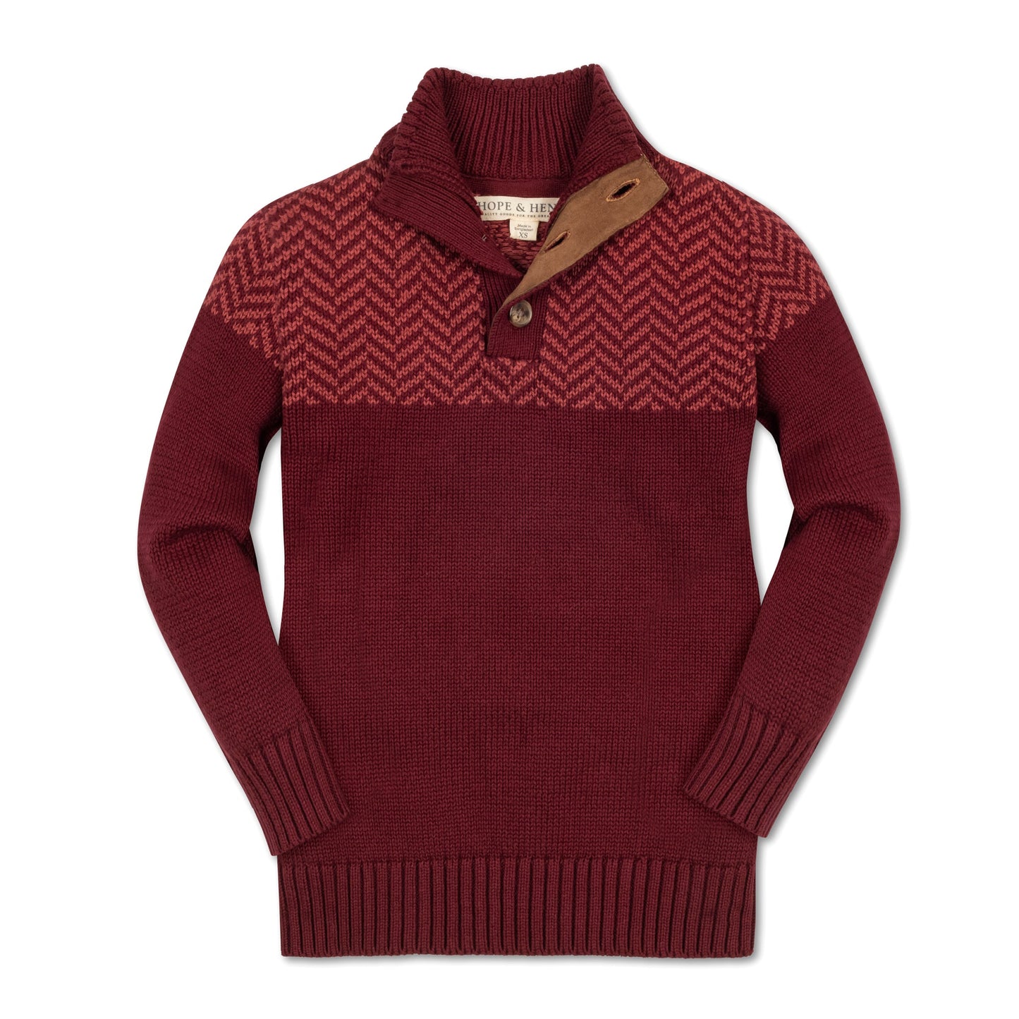 Organic Cotton Red Intarsia Yoke Mock Neck Sweater - Baby