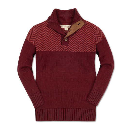 Organic Cotton Red Intarsia Yoke Mock Neck Sweater - Baby