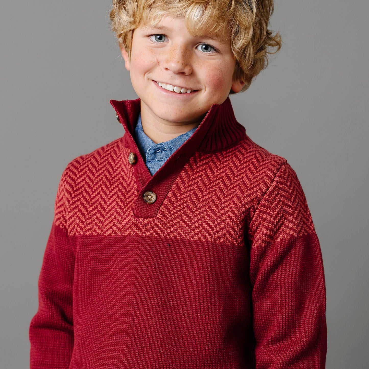 Organic Cotton Red Intarsia Yoke Mock Neck Sweater - Baby