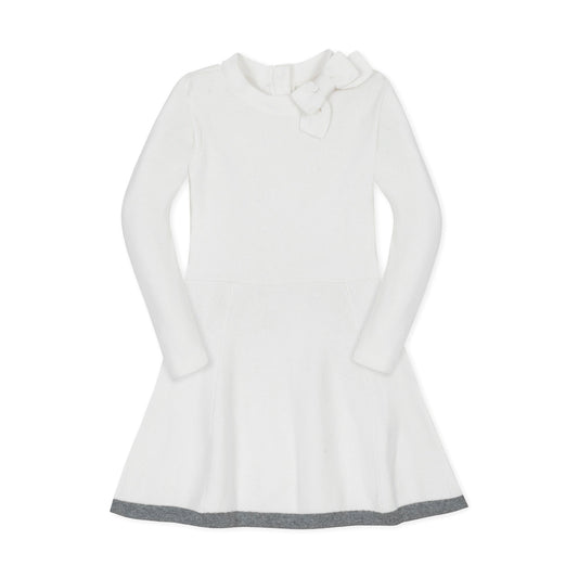 Organic Cotton White Mock Neck Bow Detail Sweater Dress