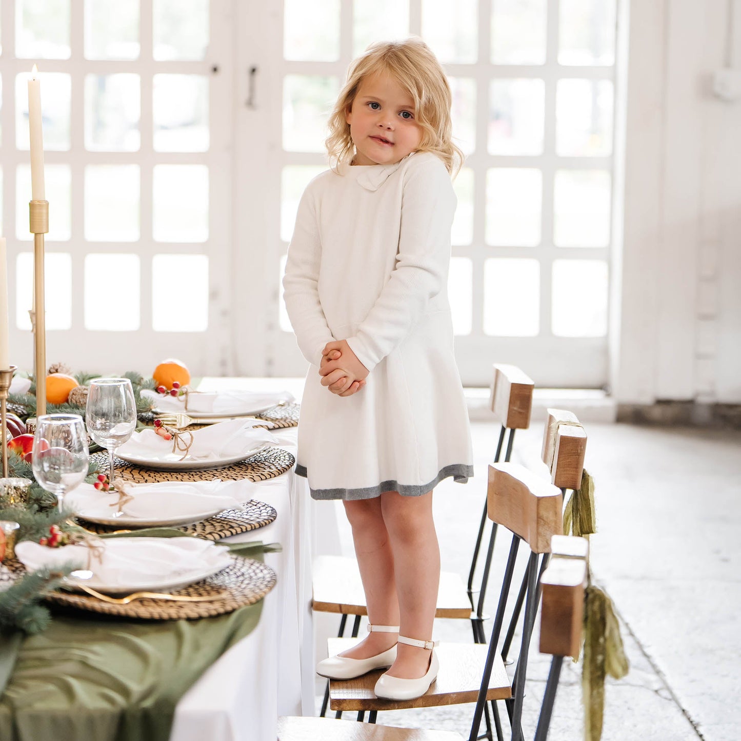 Organic Cotton White Mock Neck Bow Detail Sweater Dress