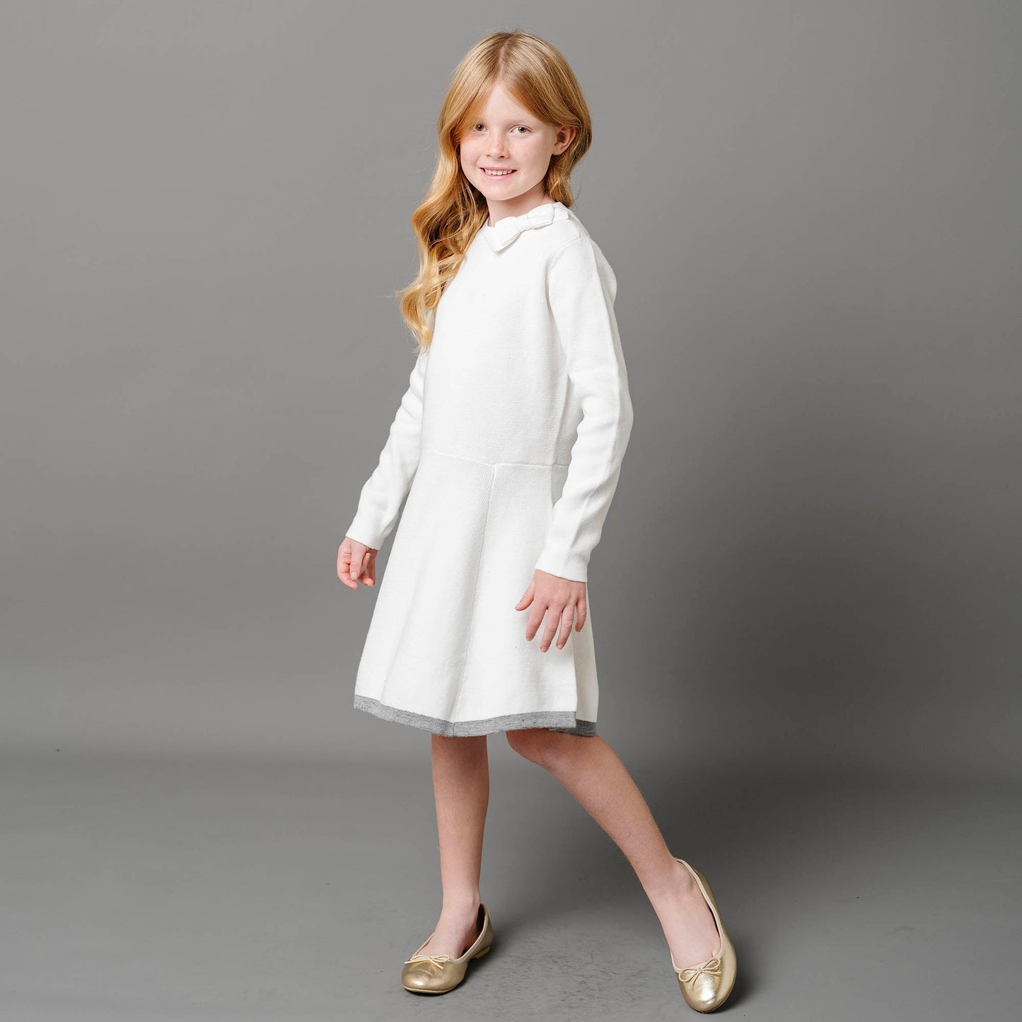 Organic Cotton White Mock Neck Bow Detail Sweater Dress