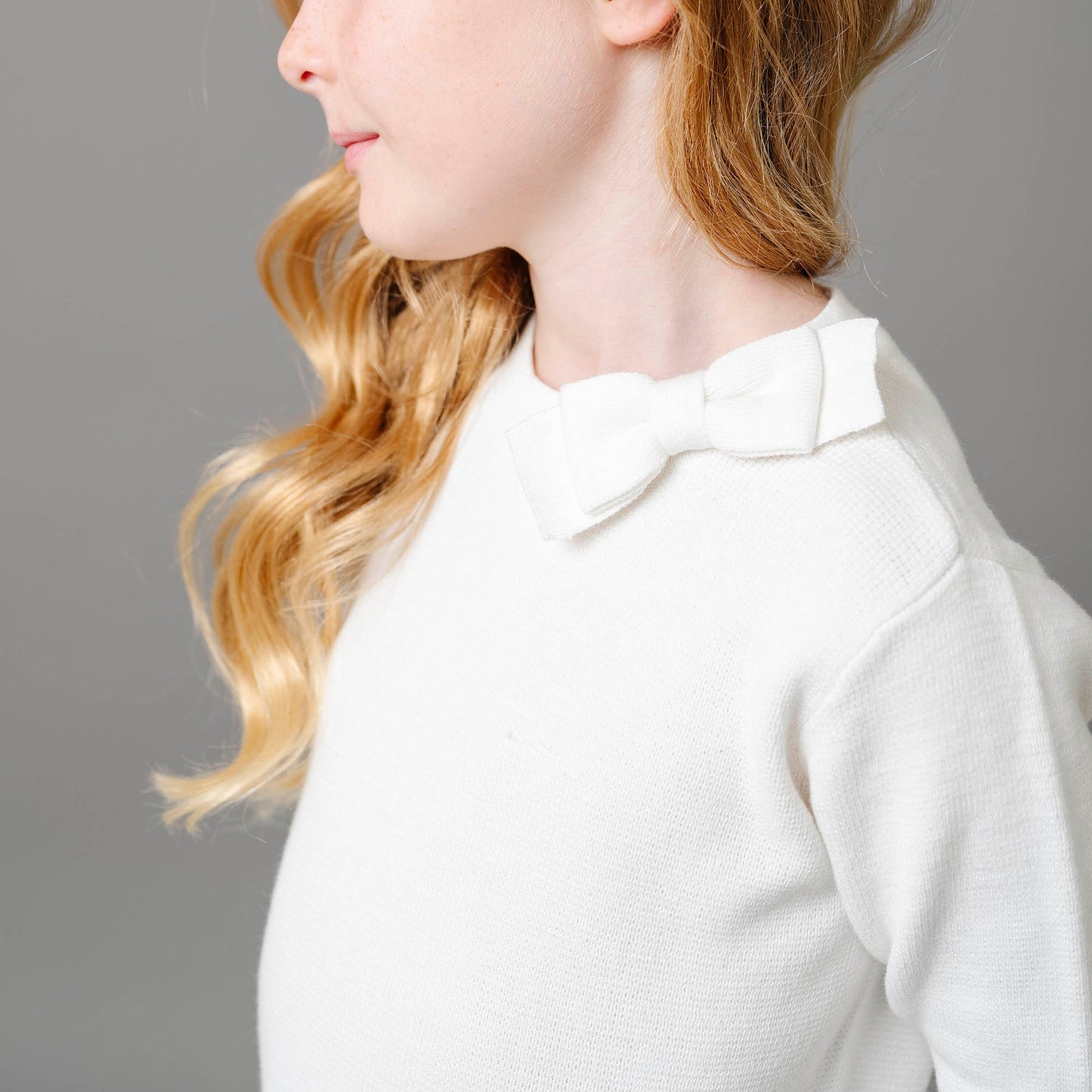 Organic Cotton White Mock Neck Bow Detail Sweater Dress