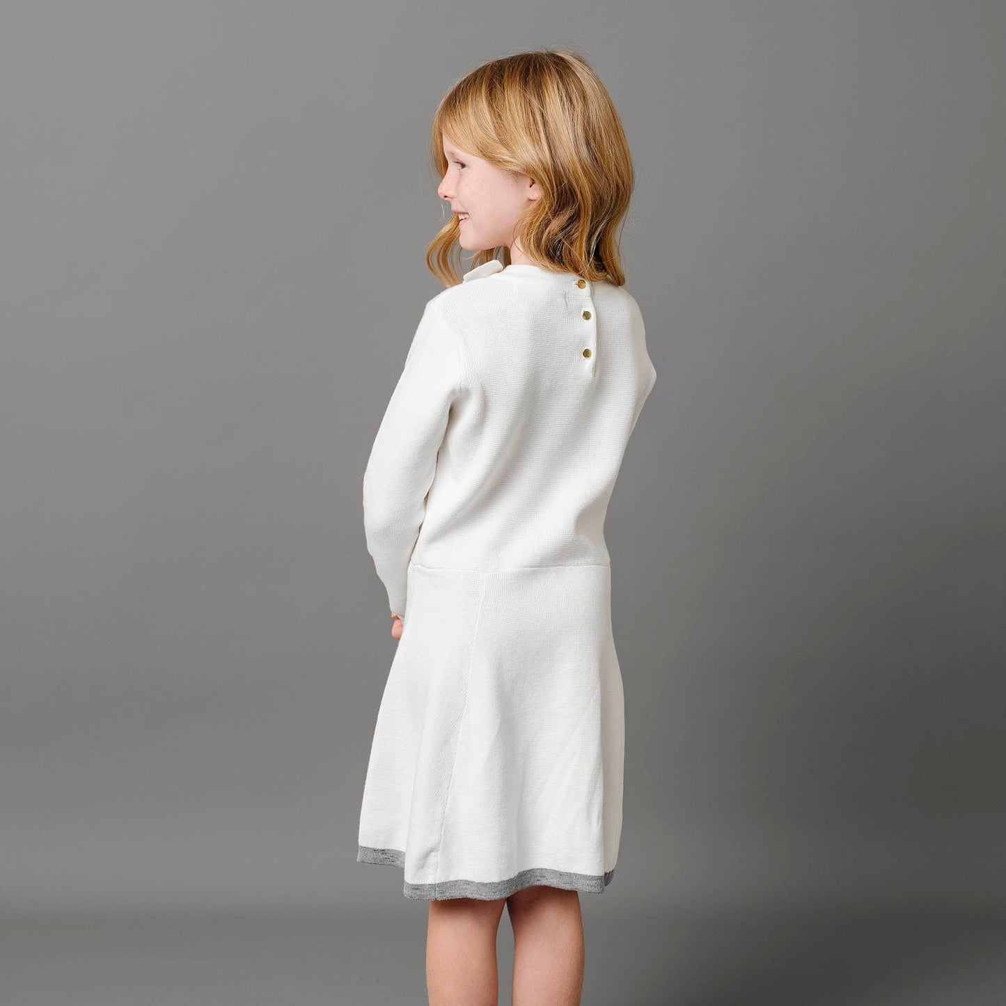 Organic Cotton White Mock Neck Bow Detail Sweater Dress