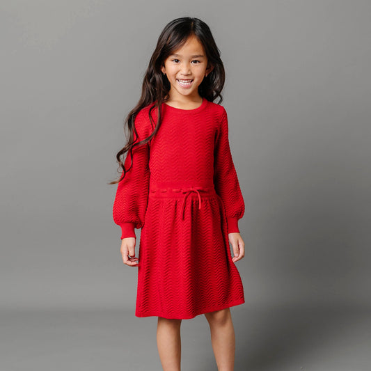 Organic Cotton Red Balloon Sleeve Sweater Dress - Baby