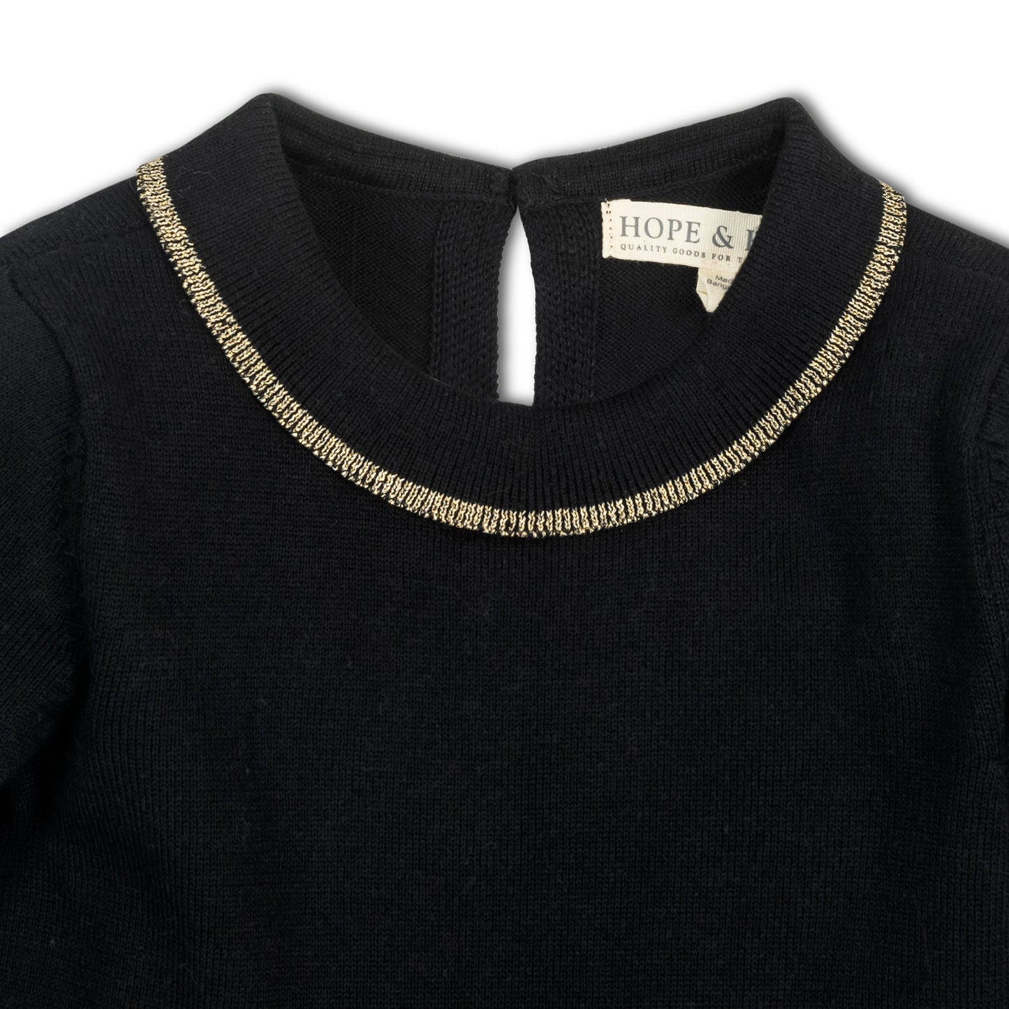 Organic Cotton Black and Gold Tipped Sweater Dress
