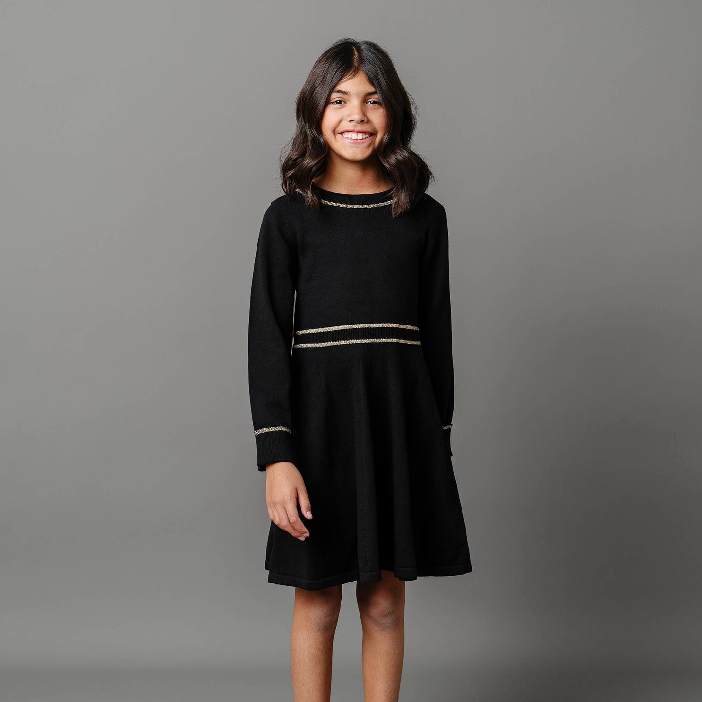 Organic Cotton Black and Gold Tipped Sweater Dress
