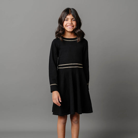 Organic Cotton Black and Gold Tipped Sweater Dress