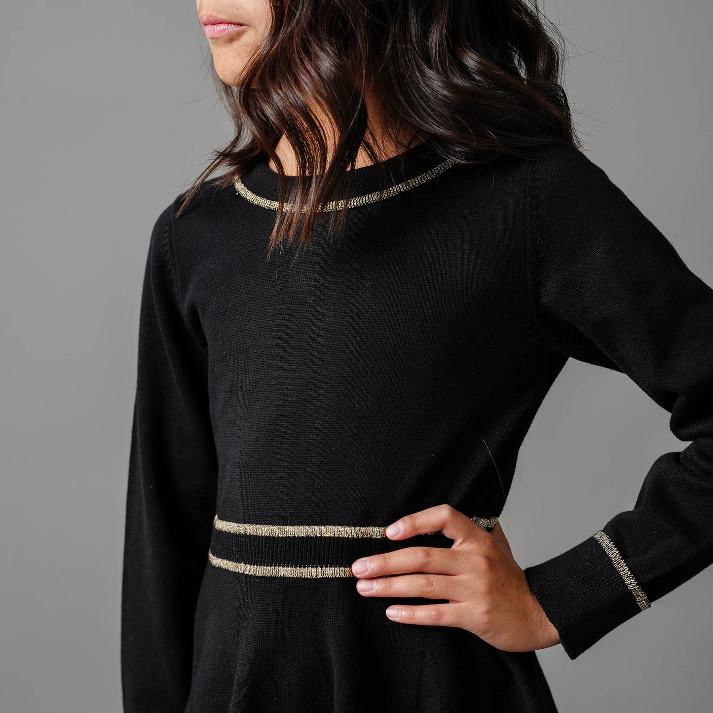 Organic Cotton Black and Gold Tipped Sweater Dress
