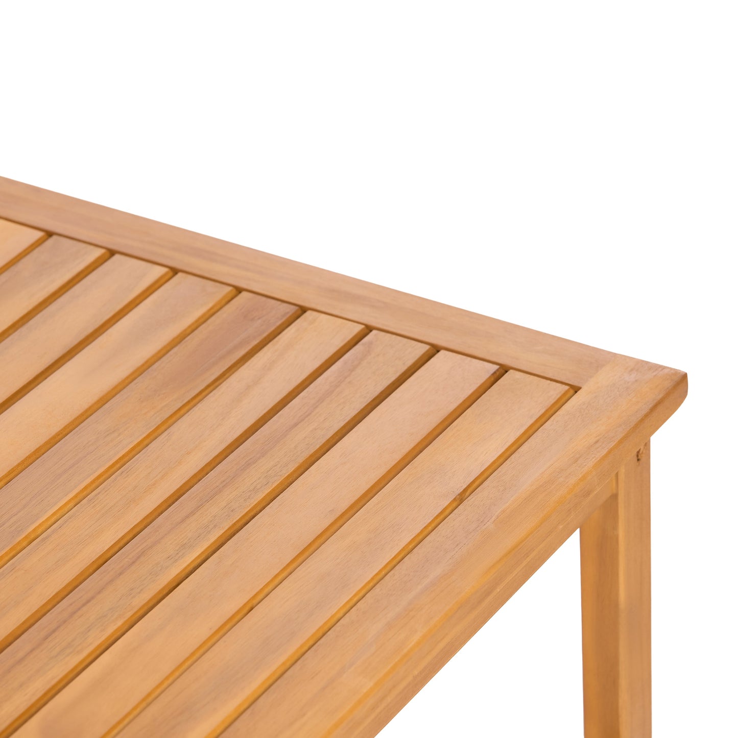 Outdoor Sofa Set Two Piece Acacia Wood Teak Finish Beige Cushions Coffee Table