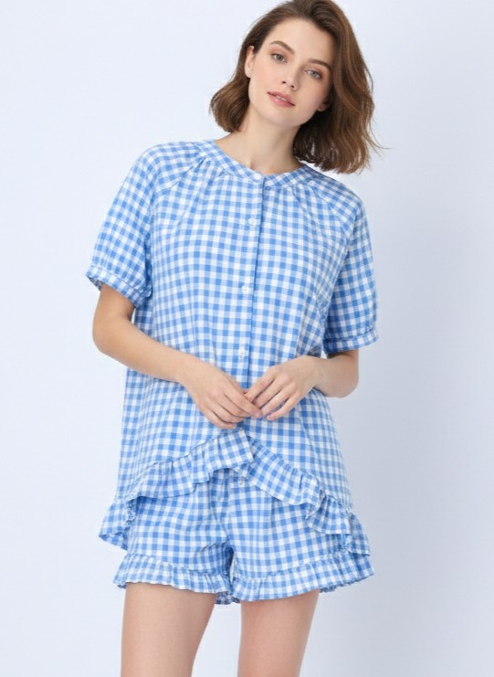 Miss Sparkling |Gingham Ruffle Pajama Set