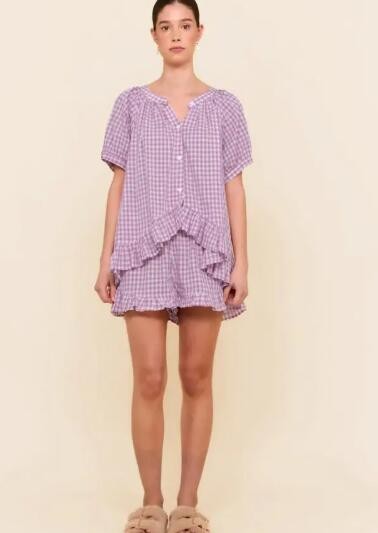 Miss Sparkling |Gingham Ruffle Pajama Set