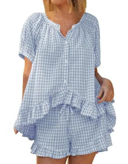 Miss Sparkling |Gingham Ruffle Pajama Set