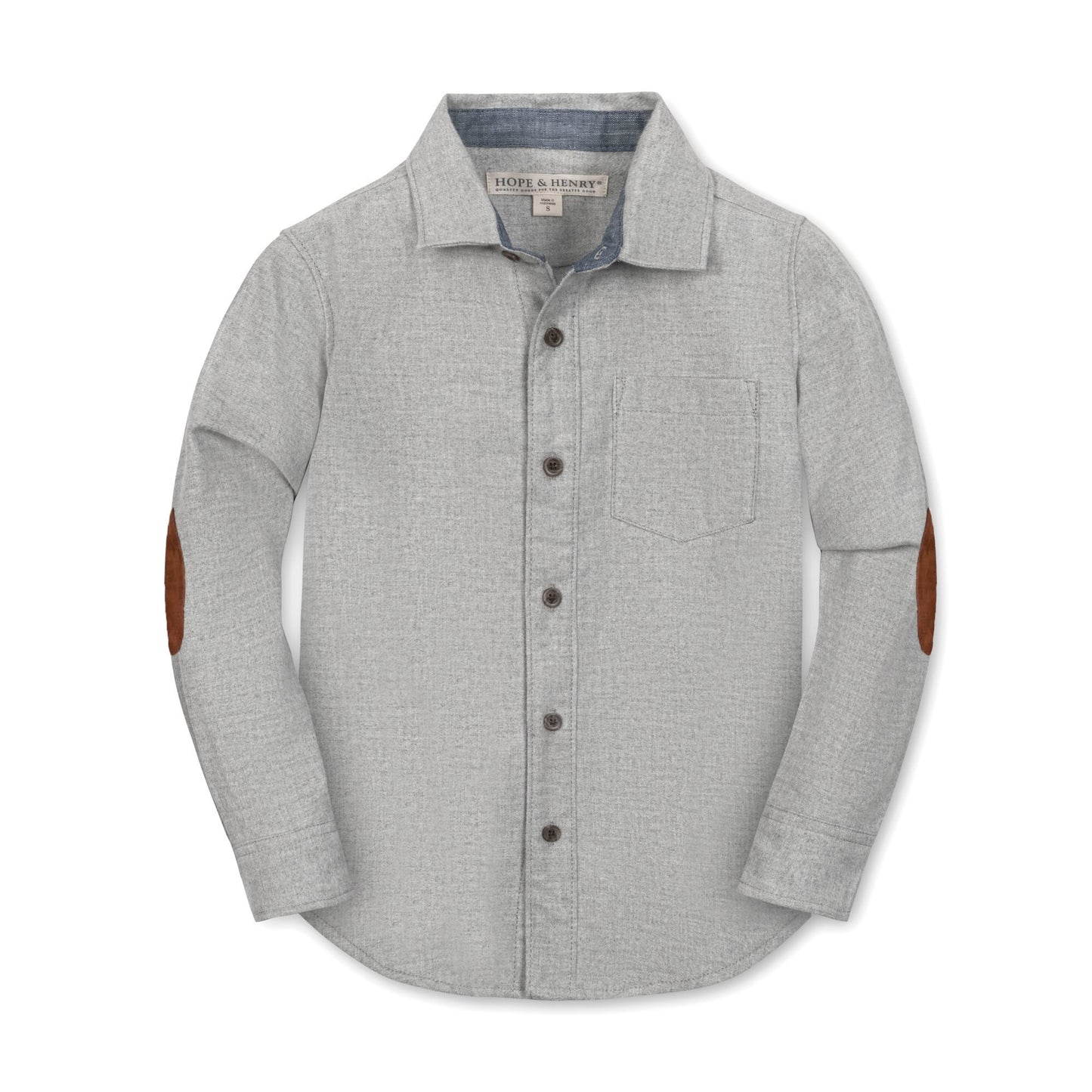Organic Cotton Grey Flannel Shirt with Elbow Patches