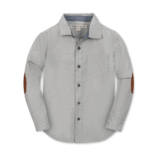 Organic Cotton Grey Flannel Shirt with Elbow Patches