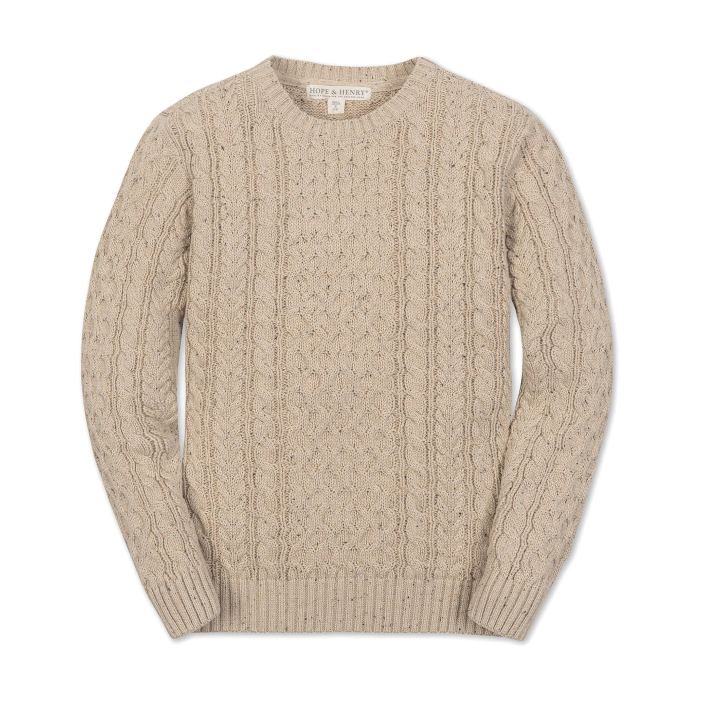 Organic Cotton Cable Knit Neutral Beige Fisherman Sweater