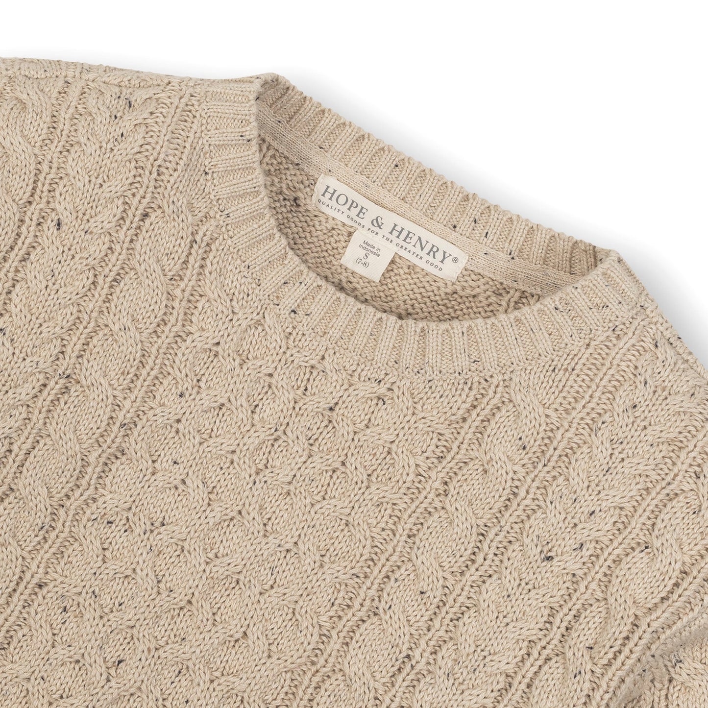 Organic Cotton Cable Knit Neutral Beige Fisherman Sweater