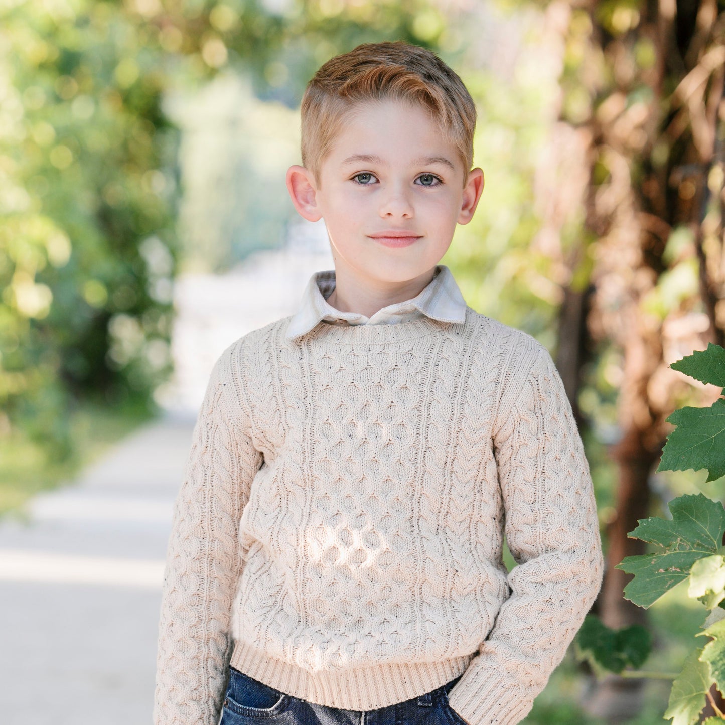 Organic Cotton Cable Knit Neutral Beige Fisherman Sweater