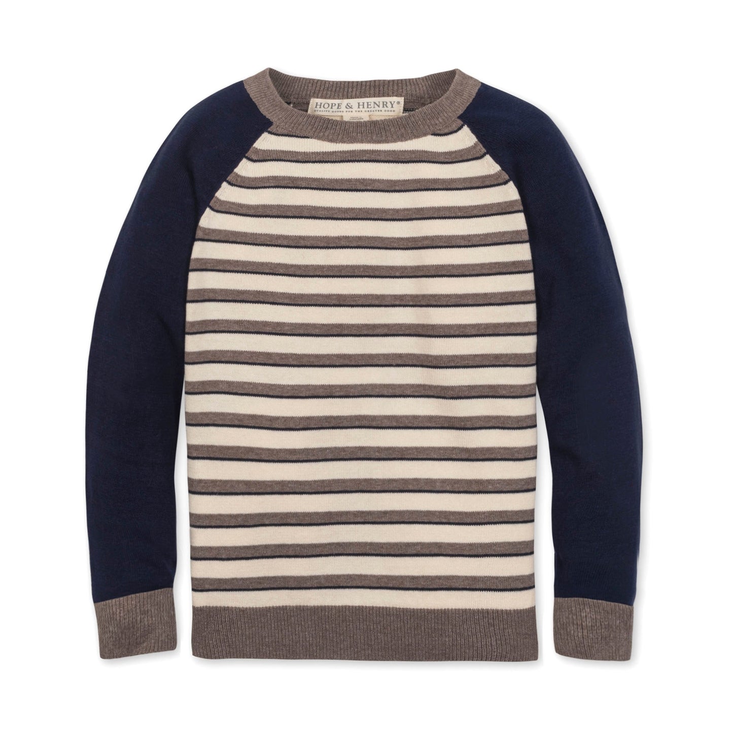 Organic Cotton Navy/Beige/Brown Striped Raglan Sweater