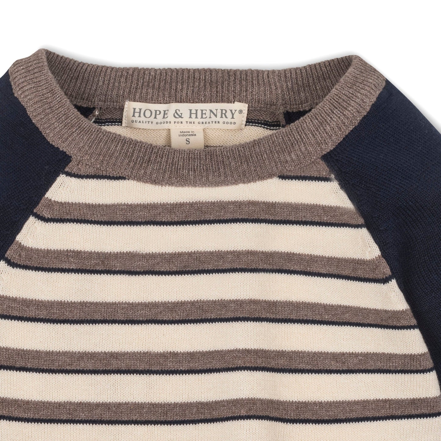 Organic Cotton Navy/Beige/Brown Striped Raglan Sweater