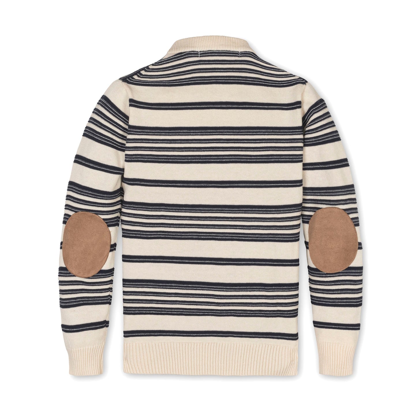 Organic Cotton Striped Sweater Henley with Elbow Patches