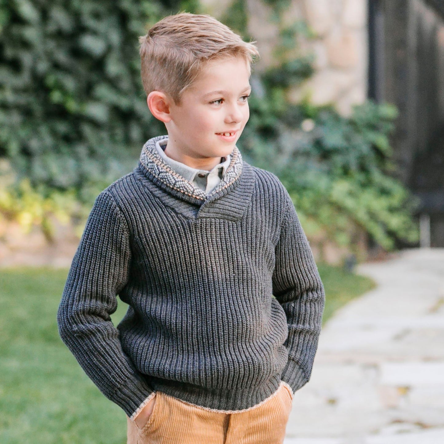 Organic Cotton Gray Shawl Collar Sweater