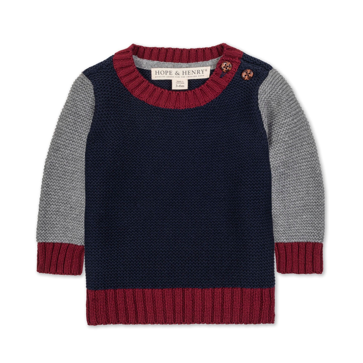 Organic Cotton Navy/Red/Grey Crewneck Sweater