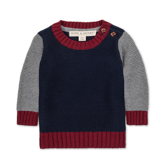 Organic Cotton Navy/Red/Grey Crewneck Sweater