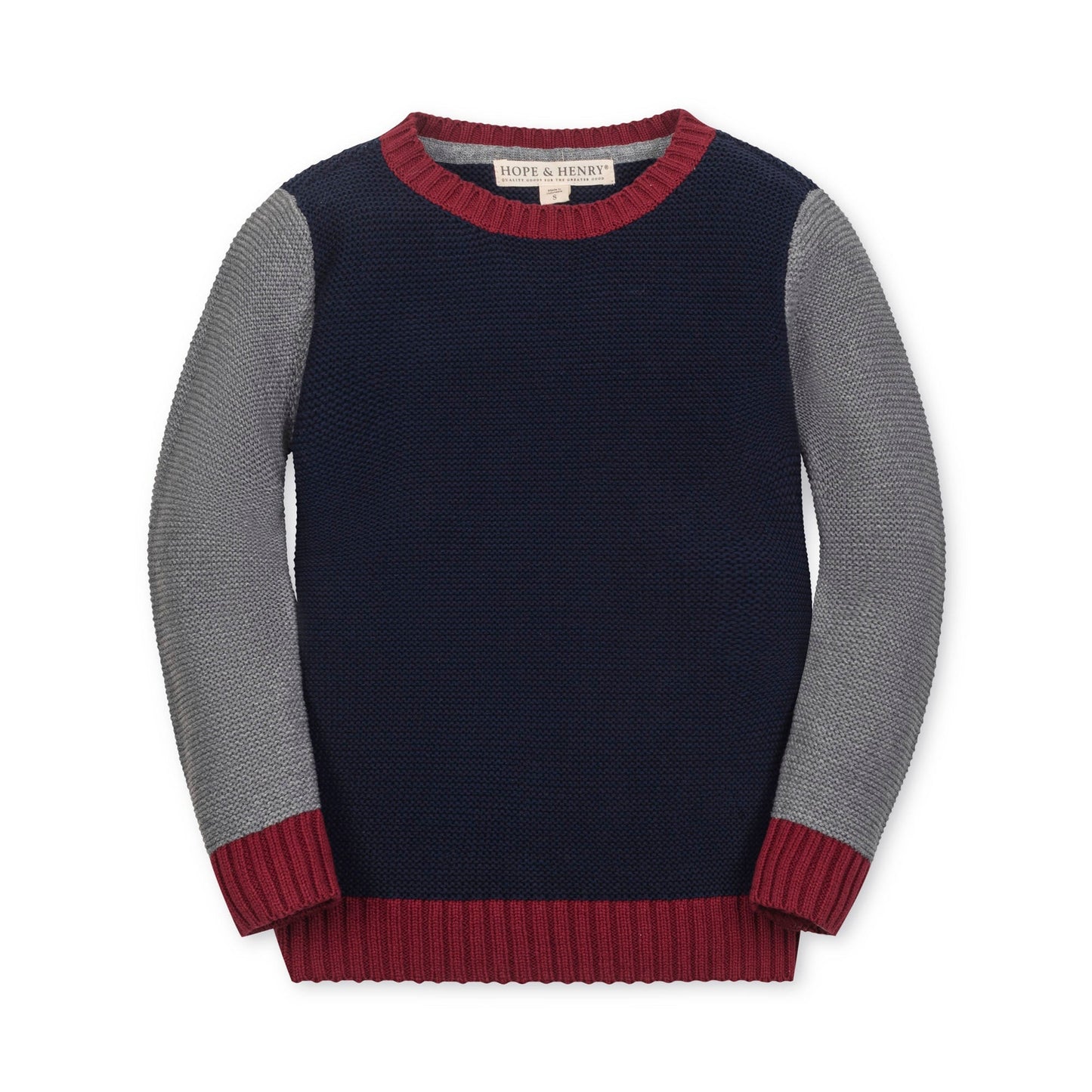Organic Cotton Navy/Red/Grey Knit Crewneck Sweater
