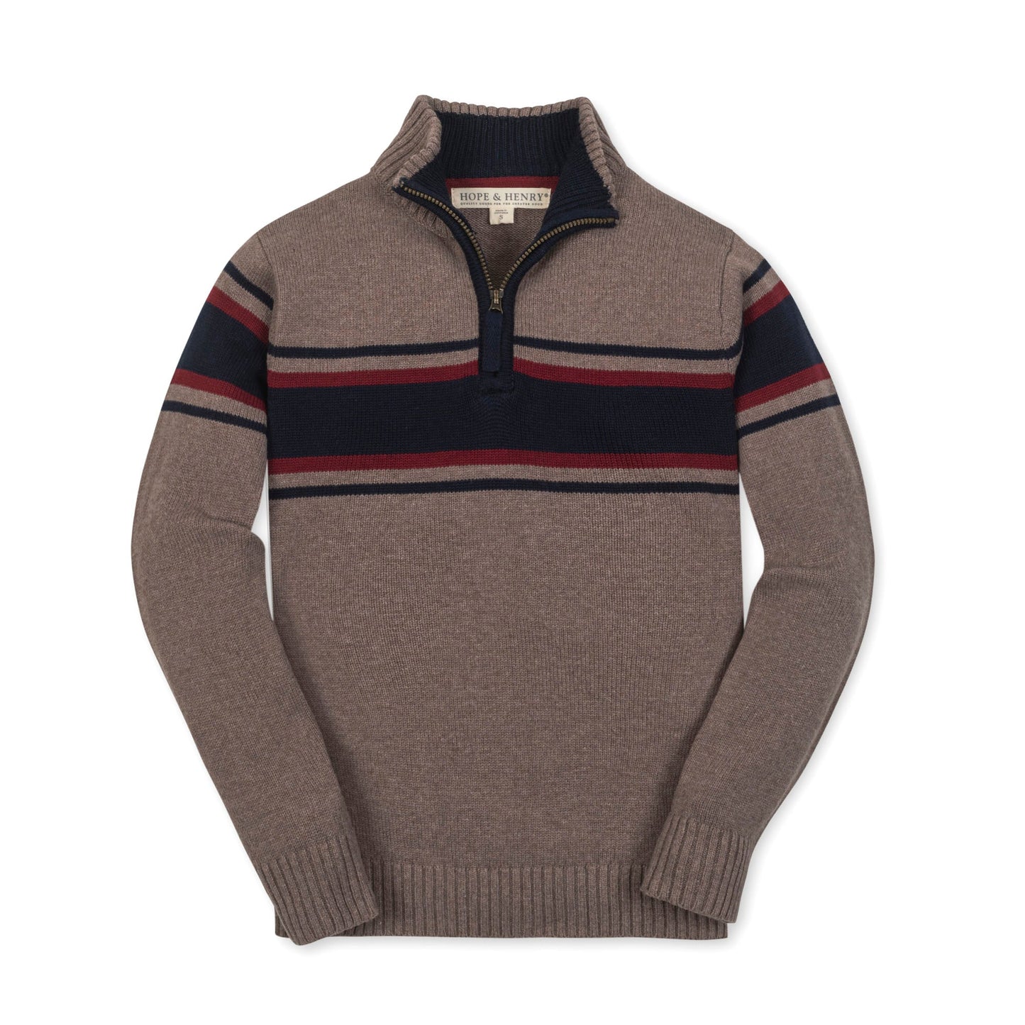 Organic Cotton Brown/Navy/Red Half Zip Sweater